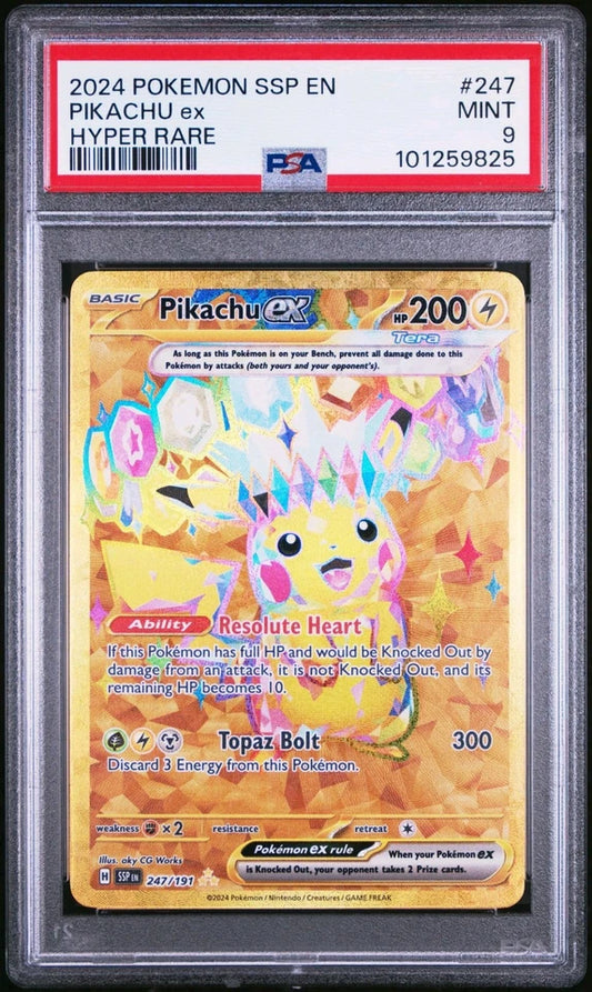 2024 Pokemon SSP DE 247 Pikachu ex Hyper Rare psa 9